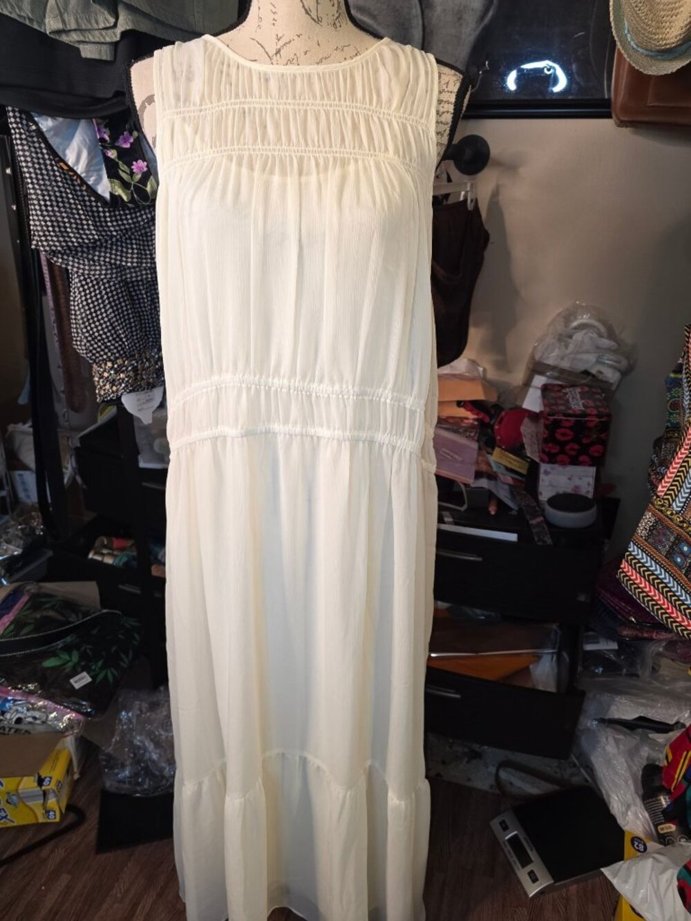 A New Day Cream Sleeveless Maxi Dress Recycled Polyester Size M New With Tags